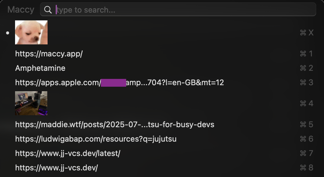 Maccy’s UI, which pops up using capslock + C